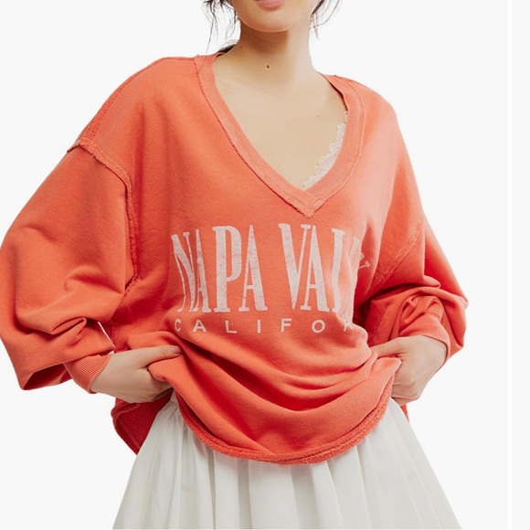 Free People Tops - Free People NWT -WTF Venice Oversized NAPA Cotton Blend Vneck Graphic Sweatshirt